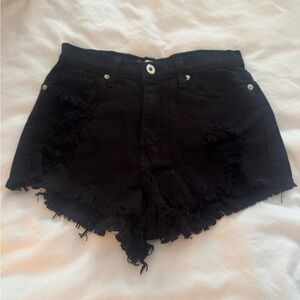 Edgy Black Frayed Denim Shorts